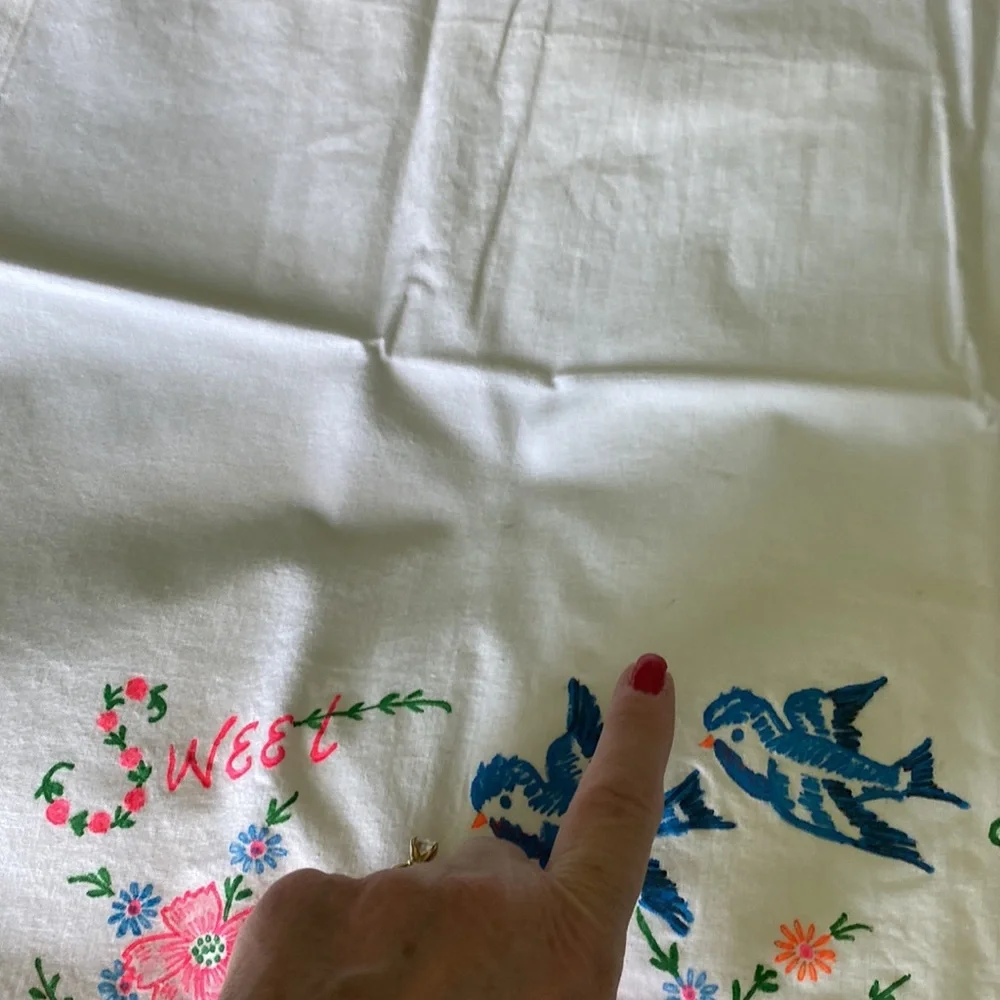 Vintage Pair Of Fabric Painted Bluebird Of Happiness Pillow Cases!